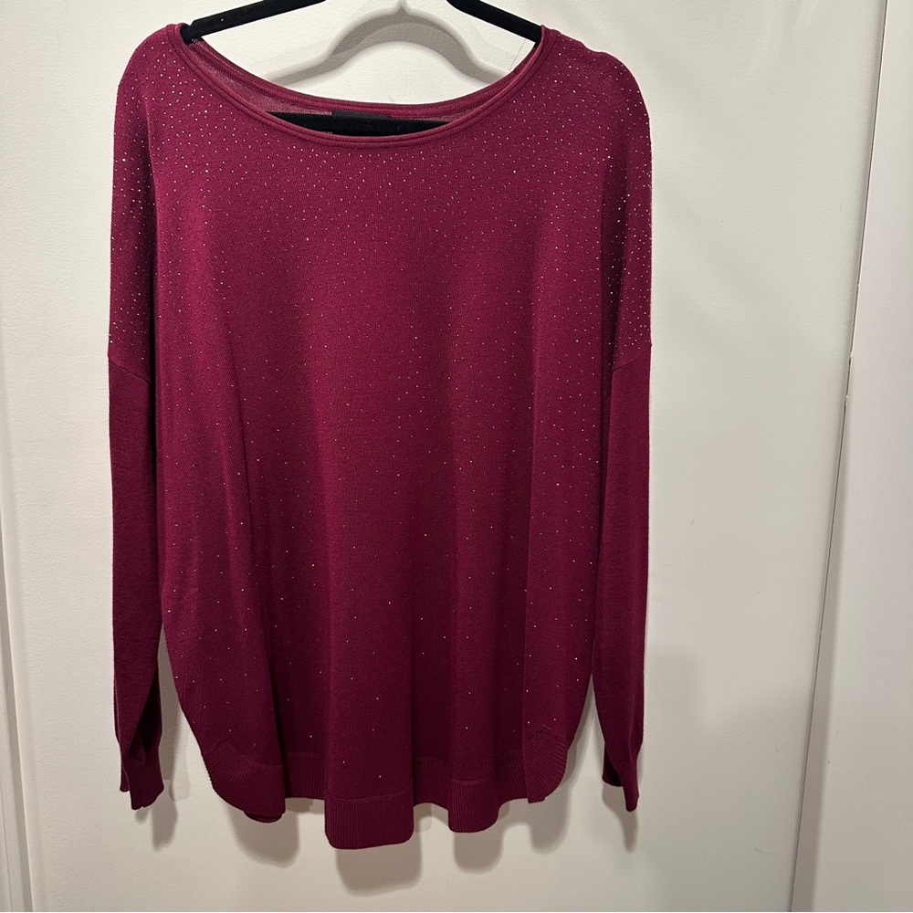 Liz Claiborne Berry Color Thin Sweater with Sparkle Embellishments